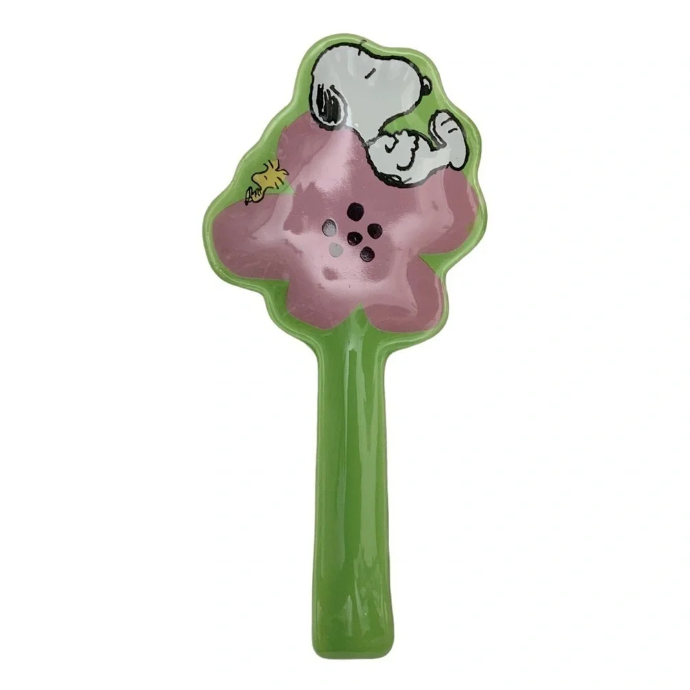 Peanuts Snoopy Spoon Rest Glazed Ceramic Functional Art Watermelon Pink Green